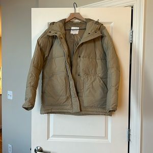 Tan Madewell hooded puffer jacket / coat — size small